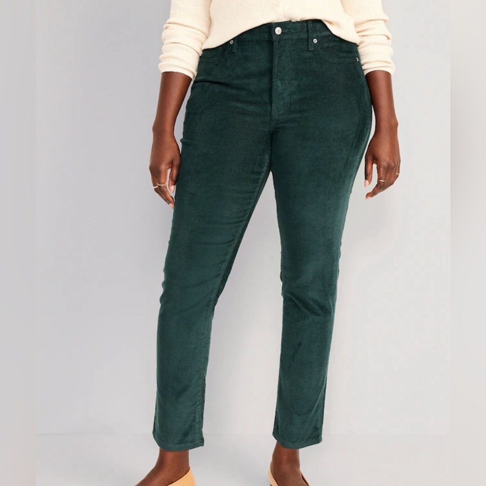 High-Waisted OG Straight Corduroy Ankle Pants for Women (Green)